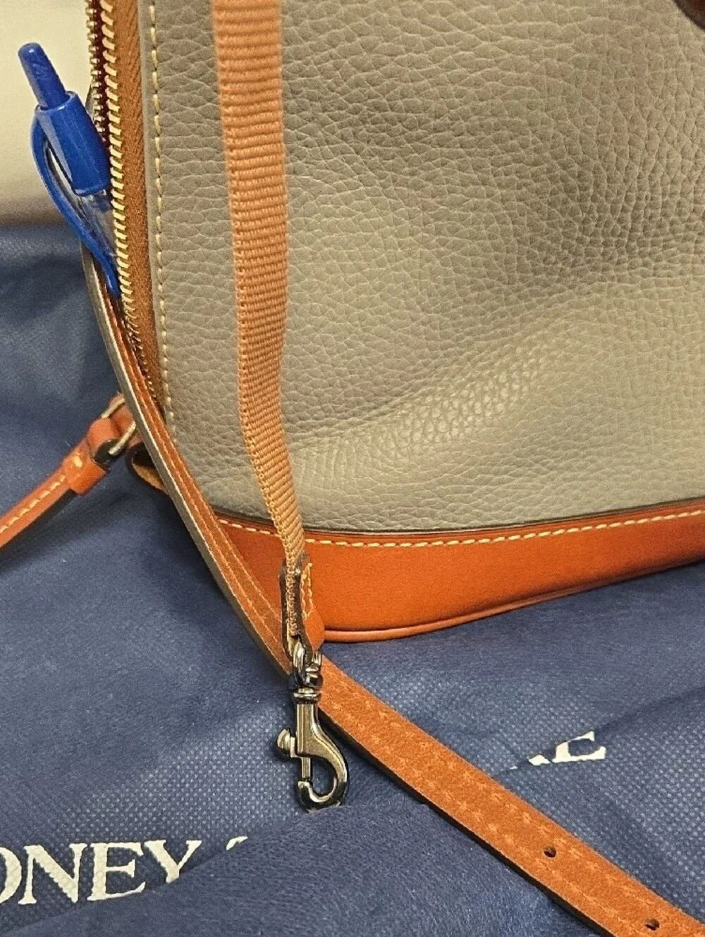 Dooney & Bourke Gray and Tan Leather Dome Satchel